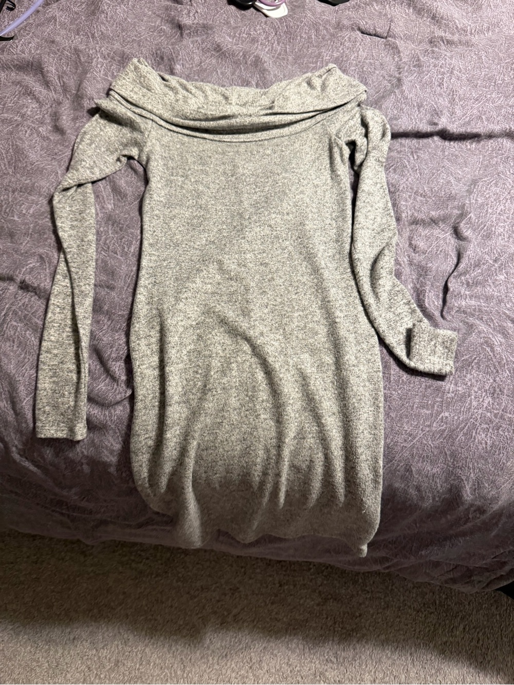 Express Off-Shoulder Long Sleeve Mini Dress - Heather Gray